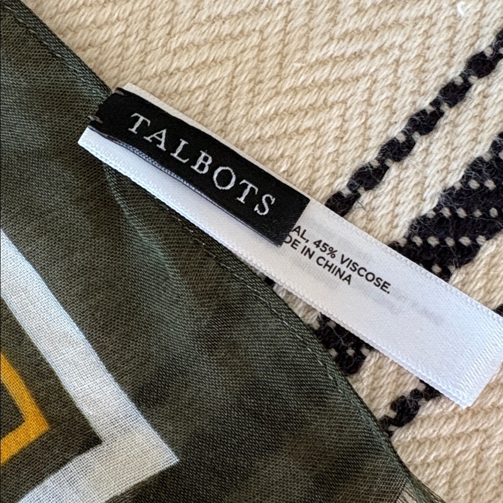 Talbots Geometric Pattern Scarf in aqua, pink and Yellow - Picture 2 of 6